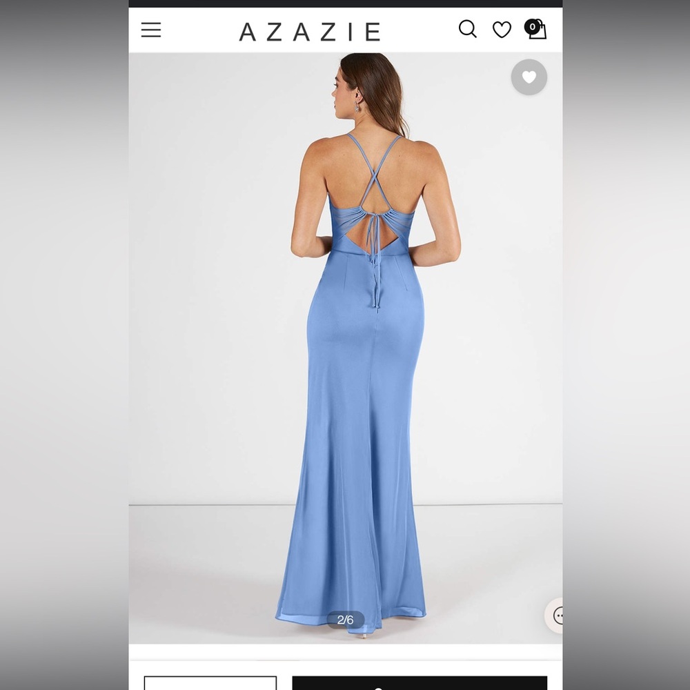 Azazie mermaid v-neck pleated mesh floor length dress- steel blue - Picture 2 of 5